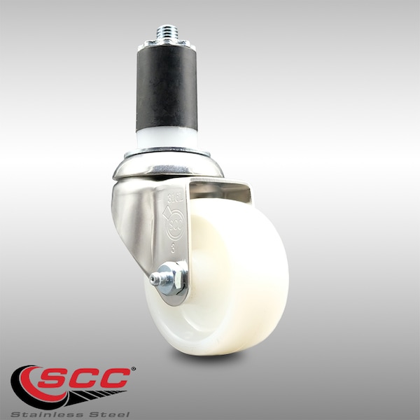 3 Inch 316SS Nylon Wheel Swivel 1-5/8 Inch Expanding Stem Caster